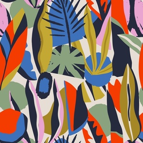 Vibrant pattern with hand drawn shapes, spots, dots and lines with textures