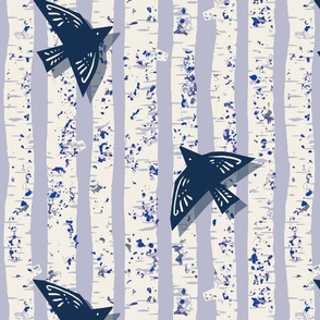 Birch Trees with Blue Birds - Blue - Large