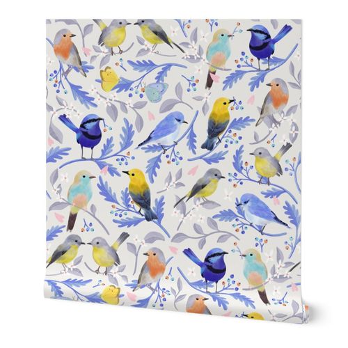 Lovely Birding -large- white Wallpaper | Spoonflower