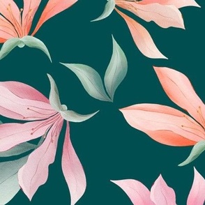 Magnolia flowers and leaves seamless pattern