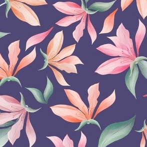 Magnolia flowers and leaves seamless pattern