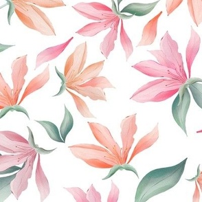 Magnolia flowers and leaves seamless pattern