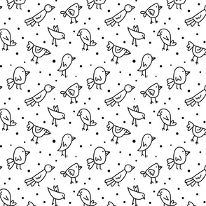 Doodle Birds White and Black