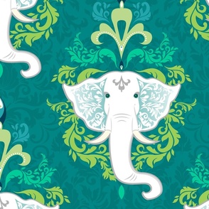 White Elephant on Teal Green - XL