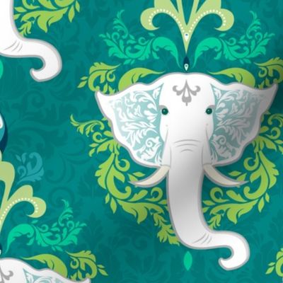 White Elephant on Teal Green - Large