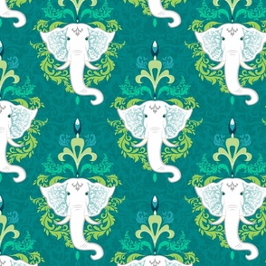 White Elephant on Teal Green - Large