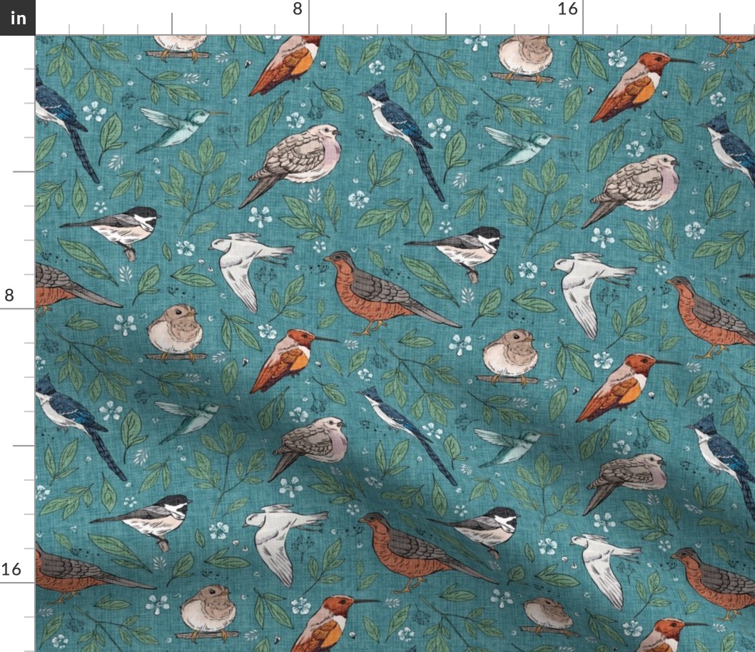 9” Backyard Birds - turquoise 