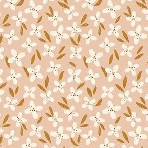 Full Bloom - Small - Cream & Gold on Blush Pink | Scattered Spring Flowers 