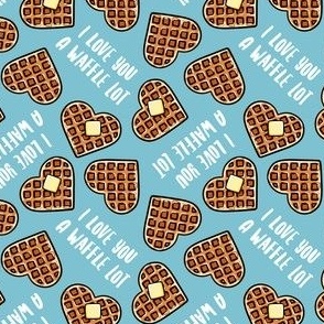 (small scale) I love you a waffle lot! - heart shaped waffles Valentine's Day - summer blue - LAD22