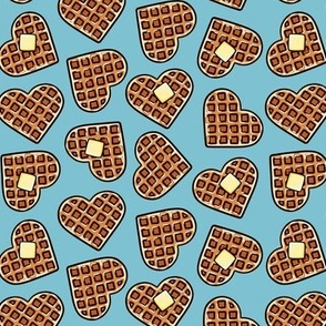 Heart shaped waffles -  breakfast food - Valentine's Day - summer blue - LAD22