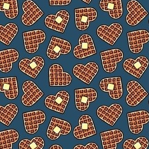 (small scale) Heart shaped waffles -  breakfast food - Valentine's Day - dark blue - LAD22