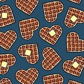 Heart shaped waffles -  breakfast food - Valentine's Day - dark blue - LAD22