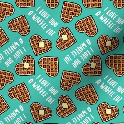 I love you a waffle lot! - heart shaped waffles Valentine's Day - teal - LAD22