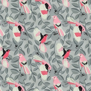 Bird Song- Mockingbird and Oranges- Pink Ash Gray- Regular Scale