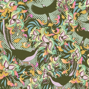 birds of paradise - wild exotic birdy floral in pastel tones