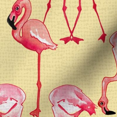 Flamingos On Light Yellow with Texture