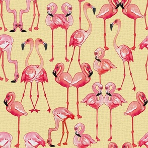 Flamingos On Light Yellow with Texture