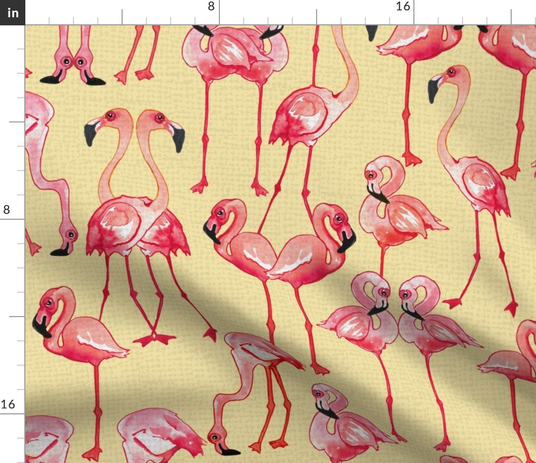 Flamingos On Light Yellow with Texture