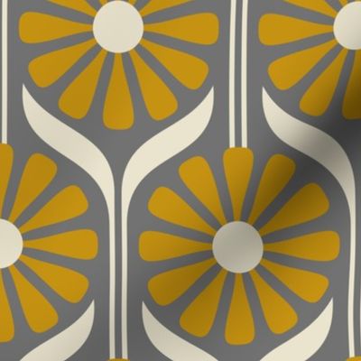 Retro Daisies  - Yellow Gold and Gray