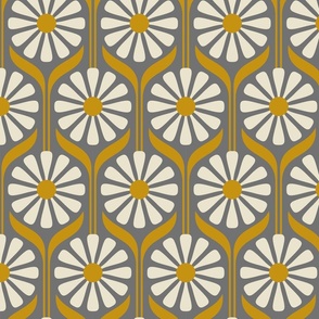 Retro Daisies - Yellow Gold and Gray (Reversed)