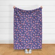 Motmot bird in tropical paradise strelitzia XL wallpaper scale in pink orange dusk by Pippa Shaw