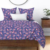 Motmot bird in tropical paradise strelitzia XL wallpaper scale in pink orange dusk by Pippa Shaw