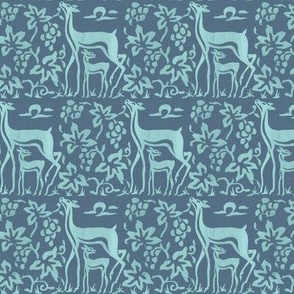  Arts & Crafts deer and grapes - seafoam on soft blue-grey 