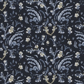 NZ Native plants_ Manuka botanicals flowers on solid dark navy blue_small scale