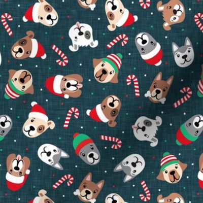 Christmas Dogs - Holiday Pups - dark blue  - LAD22