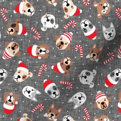 Christmas Dogs - Holiday Pups -  grey  - LAD22
