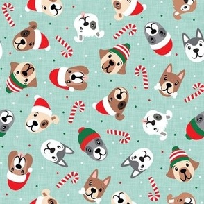 Christmas Dogs - Holiday Pups -  mint - LAD22