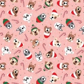 (small scale) Christmas Dogs - Holiday Pups -  pink - LAD22