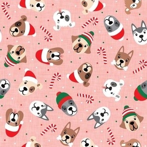 Christmas Dogs - Holiday Pups -  pink - LAD22
