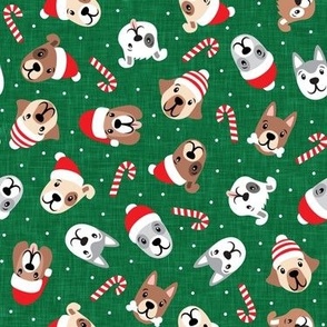 Christmas Dogs - Holiday Pups -  green - LAD22