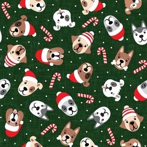 Christmas Dogs - Holiday Pups - dark green - LAD22