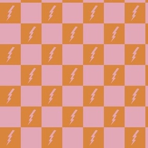 Electric Lightning Bolt Checkered Pattern Maximalism - Pink and Orange 