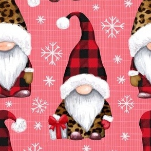 Leopard and plaid print Christmas gnomes bright corall