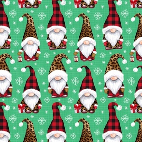 Leopard and plaid print Christmas gnomes bright green