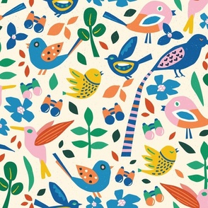 Bright Birding World  | Textured - Pink, green, orange, bright | large scale ©designsbyroochita