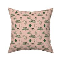 Festive Christmas Holiday Medley - Gingerbread, Holly, Gifts, Cocoa, Ornaments Pink and Green