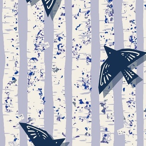 Birch Trees with Blue Birds - Blue - Jumbo