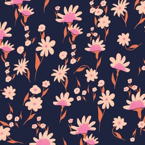 Pink Delight - Florals on dark blue