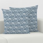  Arts & Crafts deer and grapes overlap - white on textured INDIGO206