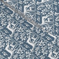  Arts & Crafts deer and grapes overlap - white on textured INDIGO206