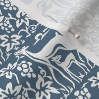  Arts & Crafts deer and grapes overlap - white on textured INDIGO206