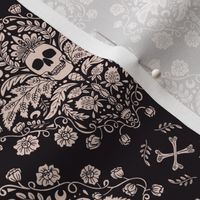 Skull & Bones Damask - Black & White - Medium