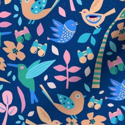 Blue Birding World  | Textured - Pink, Green, Orange | medium scale 10 x 10 ©designsbyroochita