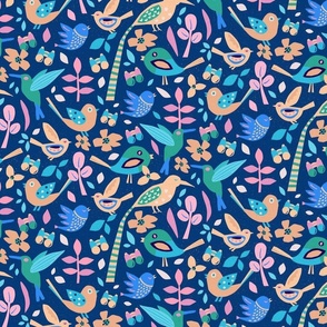 Blue Birding World  | Textured - Pink, Green, Orange | medium scale 10 x 10 ©designsbyroochita