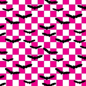 Checkerboard Hot Pink Halloween Bats