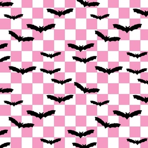 Checkerboard Pastel Pink Halloween Bats